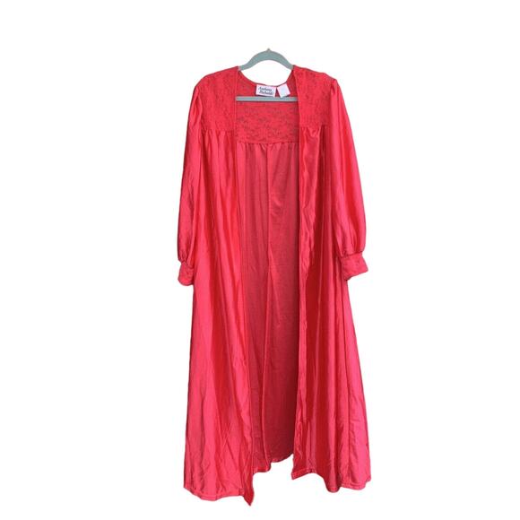 Vintage Neon Pink SATIN Long Robe Dressing Gown 1X Lingerie Kimono House Coat - Picture 1 of 13